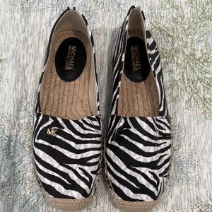 Michael Kors Zebra Stripe Espadrilles - Black, White, and Gold